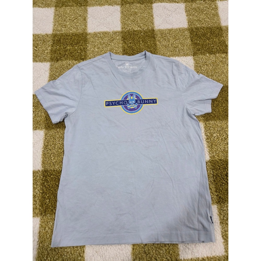 Psycho Bunny Mens Light Blue Pima Cotton Graphic Logo T-Shirt Size 5 Medium L